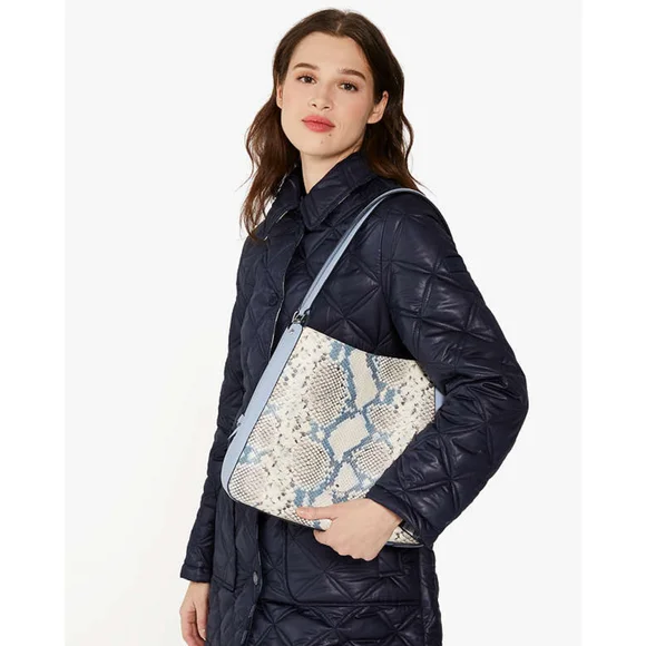 NWT Kate Spade Leila Snake Blue & Tan Medium Triple Pocket Shoulder Bag New - Picture 3 of 8